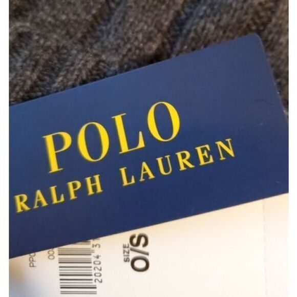 New Polo Ralph Lauren Men's Dark Gray Wool Blend Ribbed Cuff Beanie - Picture 3 of 3